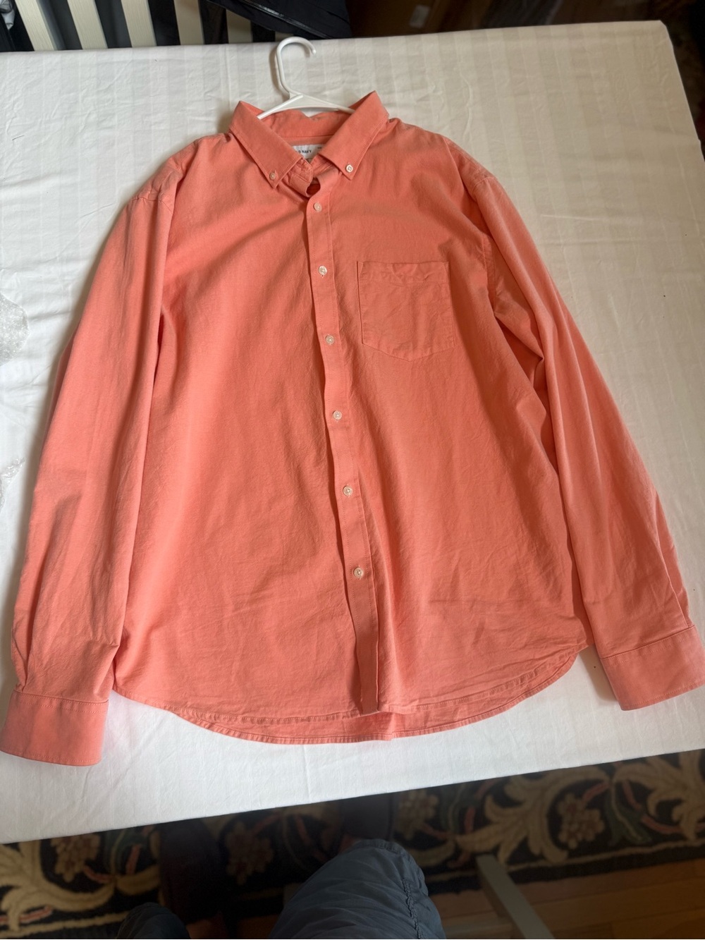 Old Navy Men's Coral-Peach Long Sleeve Button-Down Shirt - Picture 5 of 12